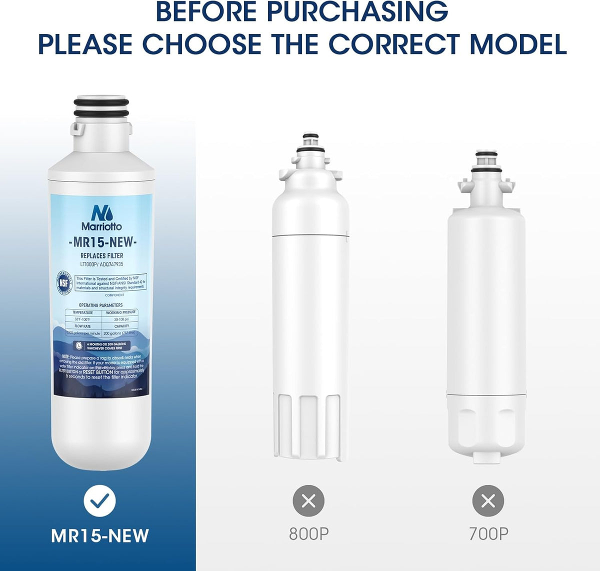 MARRIOTTO Water Filter LT1000PC Replacement for Refrigerator, Compatible with LT1000PC/PCS, LT1000PC, LT-1000PC, MDJ64844601, ADQ747935 ADQ74793504 Water Filter (4+4)
