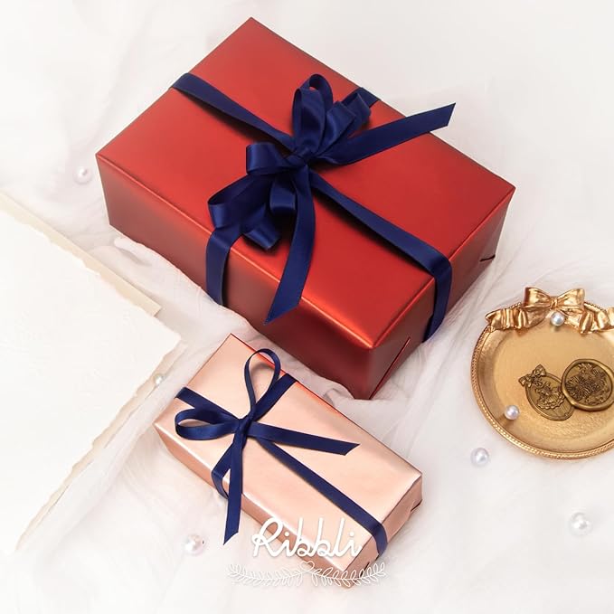 Ribbli Navy Double Faced Satin Ribbon,1/4” x Continuous 25 Yards,Use for Bows Bouquet,Gift Wrapping,Baby Shower,Floral Arrangement