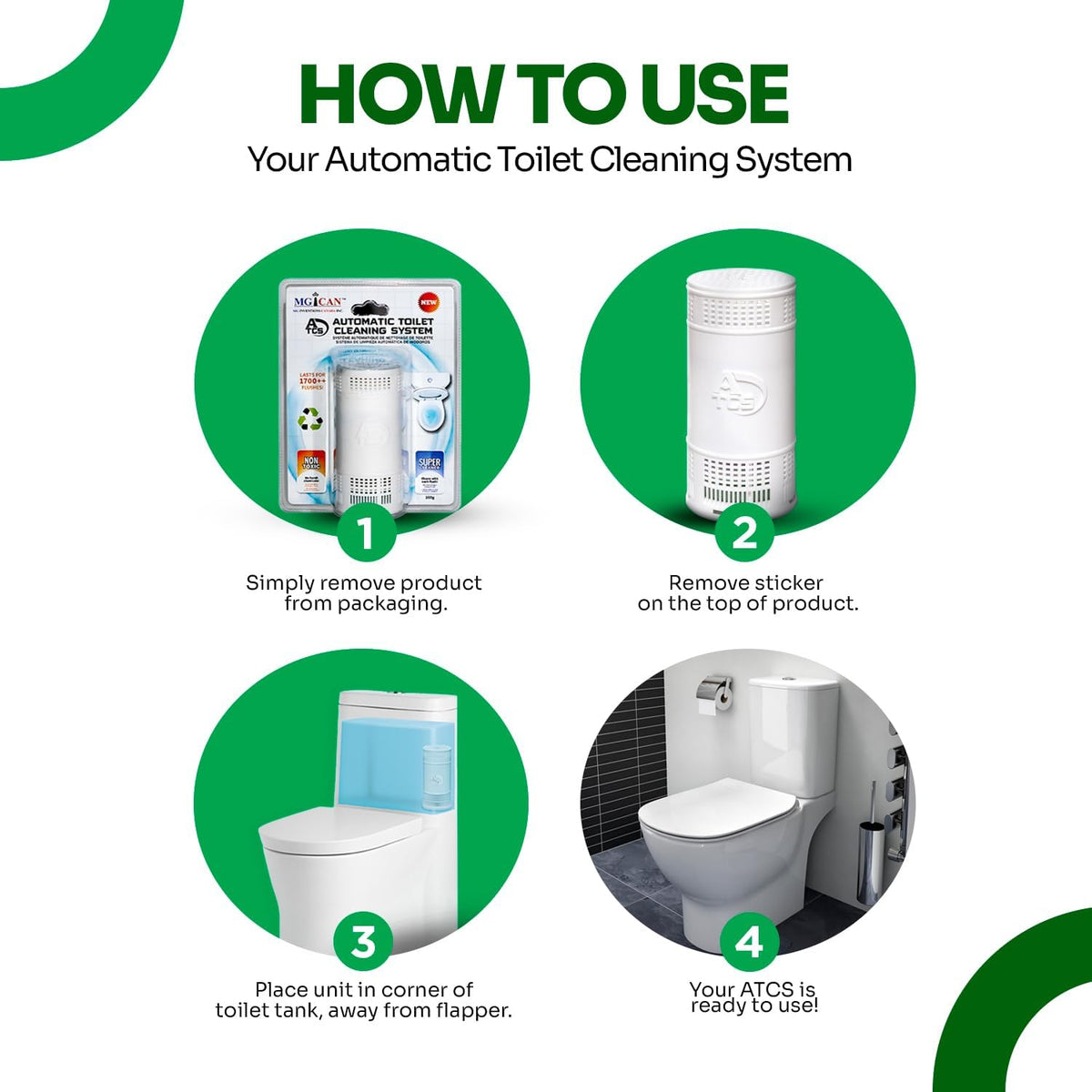 MGICAN Patented Automatic Toilet Cleaning System(ATCS) | Non-Toxic | Bleach Free & Long-Lasting | In Tank Toilet Bowl Cleaner | Cleans & Removes Stains in Every Flush| UL-Certified, 3 Pack
