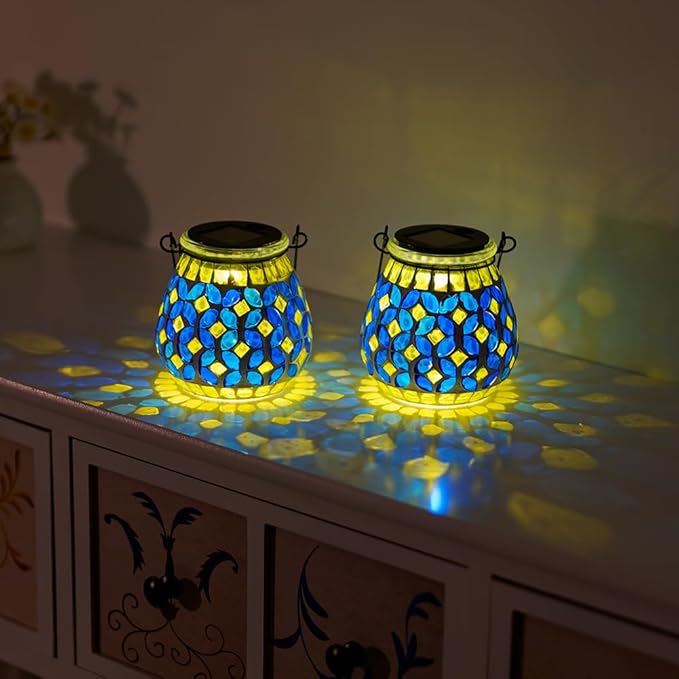 Starsoul Solar Lanterns Outdoor Waterproof, Gorgeous Mosaic Solar Lantern Outdoor Garden Decor, Solar Hanging Lights for Outside Patio Yard