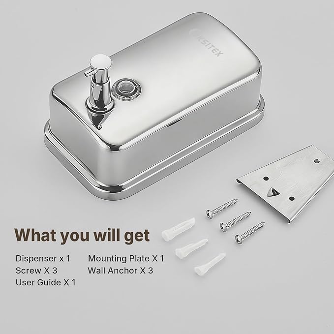 Stainless Steel Soap Dispenser Wall Mounted, 27oz Commercial Hand Soap Dsipenser, Manual Anti-Leak Pump Liquid Soap Dispenser, Rust-Proof Lining Hand Sanitizer Lotion Dispenser for Bathroom