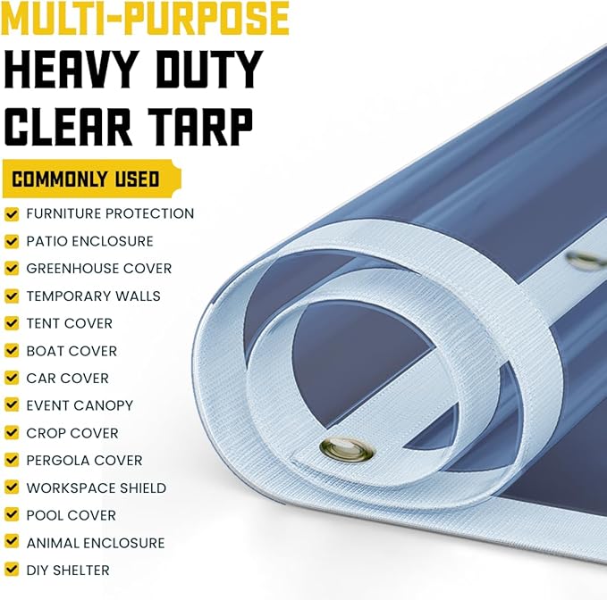 Core Tarps 20 Mil Extreme Heavy Duty Clear Tarp with Gromments - 12x24ft Super Clear Tarps Heavy Duty Waterproof Vinyl Tarpaulin, Transparent Tarp for Outdoor, Camping & Construction, Clear Blue