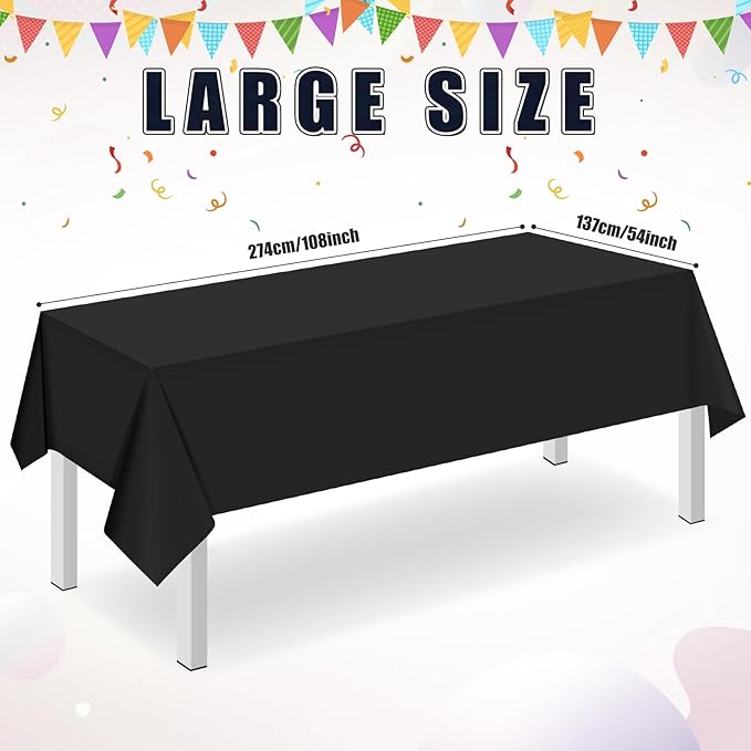 32 Pack Black Plastic Tablecloth for Rectangle Tables, Premium Decorative Black Disposable Table Cloths for Parties, Bulk Rectangle Party Table Cover for Birthday, Wedding, Anniversary, 54 x 108 Inch