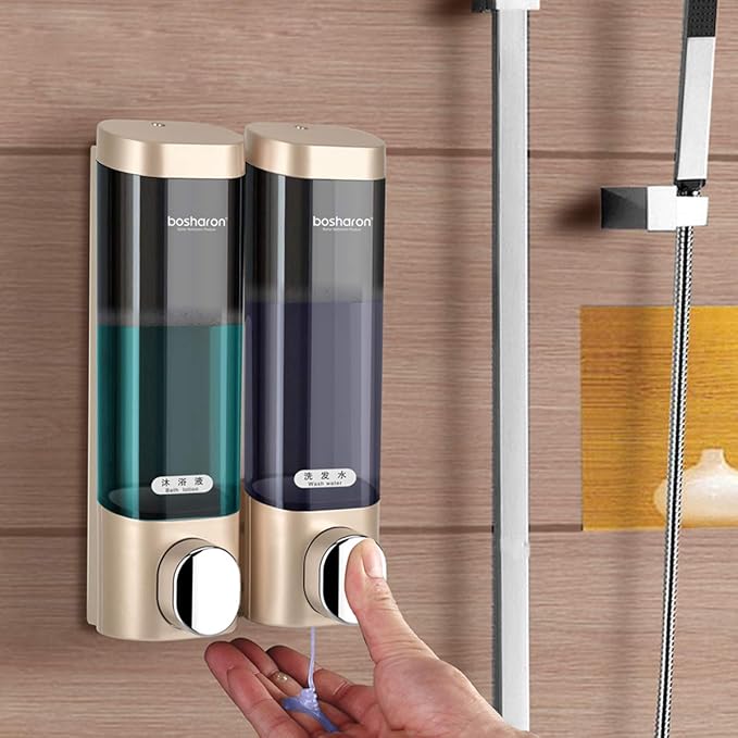 Soap Dispenser Shampoo Shower Dispenser Wall Mount 300mlx2 for Bathroom Hotel (Gold)