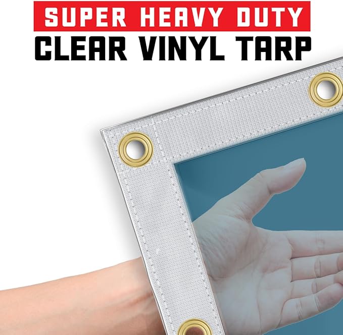 Core Tarps 20 Mil Extreme Heavy Duty Clear Tarp with Grommets - 5x7ft Super Clear Tarps Heavy Duty Waterproof Vinyl Tarpaulin, Transparent Tarp for Outdoor, Camping & Construction, Blue