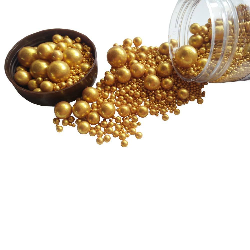 Edible Gold Sugar Pearls Candy Sprinkles 120G/ 4.23Ounce Baking Cake Sprinkles Cupcake and Cake Topper Cookie Decorations Wedding Party Valentines