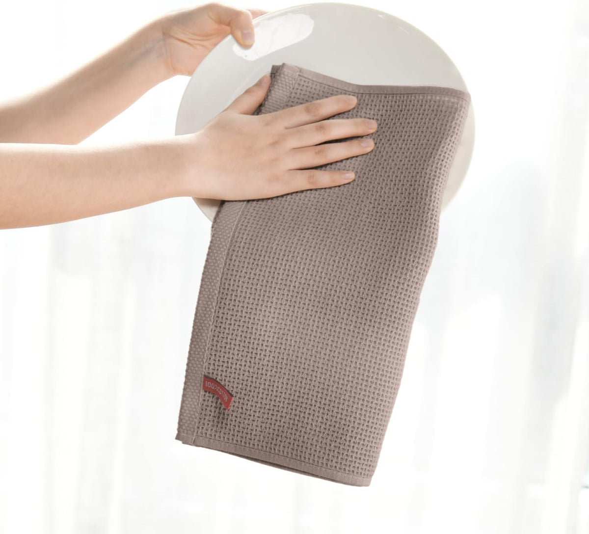 Artoid Mode 100% Cotton Beige Brown Dark Grey Waffle Weave Kitchen Dish Cloths, 12x12 Inch Ultra Soft Absorbent Quick Drying Kitchen Dish Towels Set