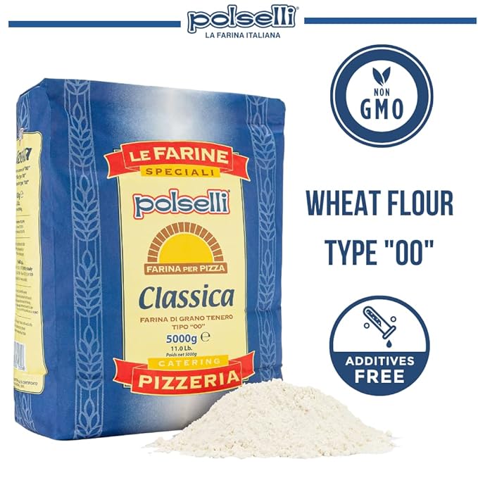 Polselli Classica, Tipo "00" Double Zero Flour Extra Fine, 11 lbs (5 kg), Neapolitan Italian Pizza, Bread, Pasta, and more, All Natural, Unbleached