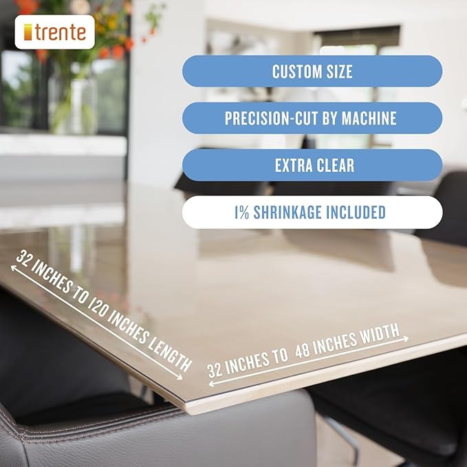 Clear Table Cover Protector, 42x66 inch, German Quality with 2 Mm Thickness, Stain Resistant Dining Pad with Beveled Edges, Washable Tablecloth, Fitted Clear Desk Cover for Indoor & Outdoor Use