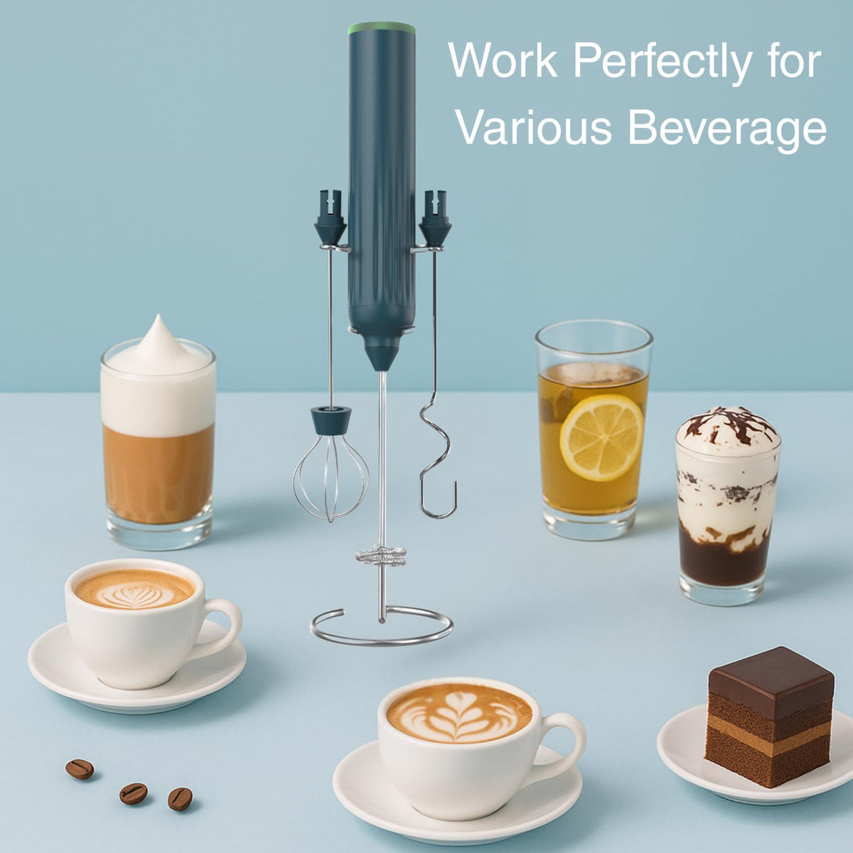 Milk Frother Handheld with 3 Stainless Steel Whisks, Rechargeable Electric Drink Mixer with Stand & Travel Case, Milk Foamer for Coffee, Latte