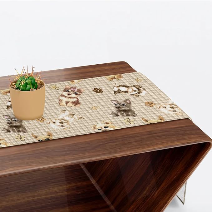 Cute Puppy Table Runner Kitchen Dining Table Runner 13*60in Table Center Decor for Indoor Outdoor Home Holiday Party