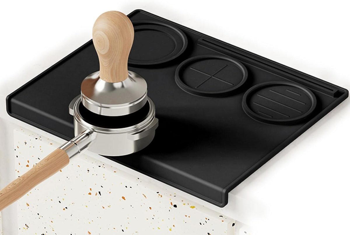 Espresso Tamping Mat, Silicone Coffee Tamping Mat with Three Grooved Sections Suitable for 51mm Tamper and Coffee Distributor