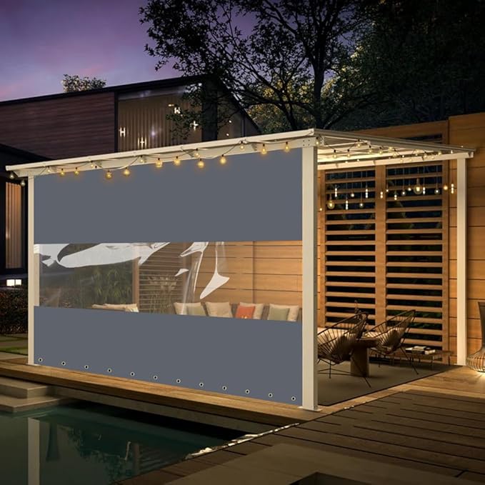 Covers & all Outdoor Clear Panel Curtain, 12 oz Vinyl Outdor Curtains for Patio, Waterproof & Weather Resistant Tarp with Brass Grommets for Pergola, Porch, Gazebos, Balcony (4’ H x 10’ W Feet, Gray)
