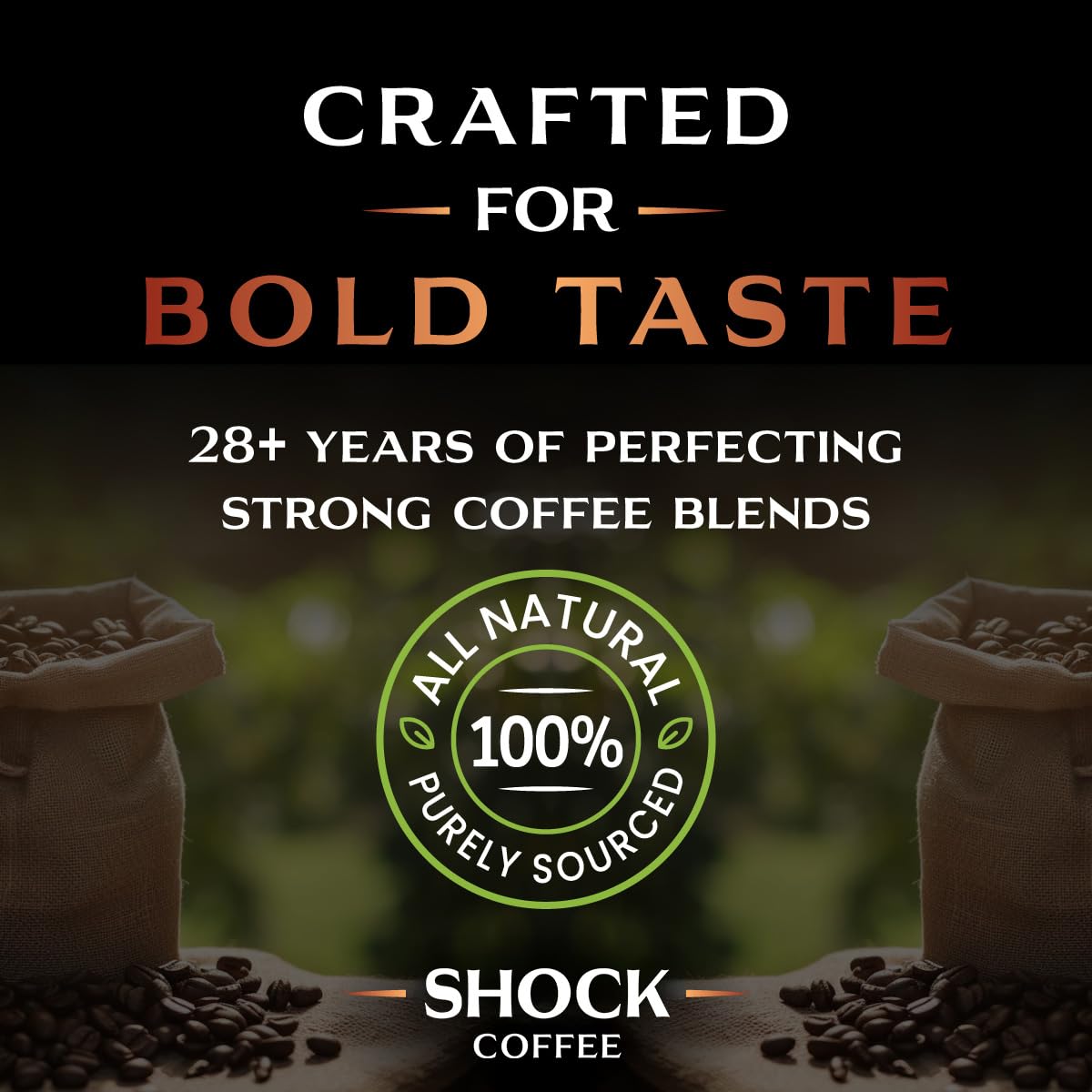 Shock Coffee Whole Bean, The Strongest Caffeinated All-Natural Coffee, Up to 50% more Caffeine. 1 pound
