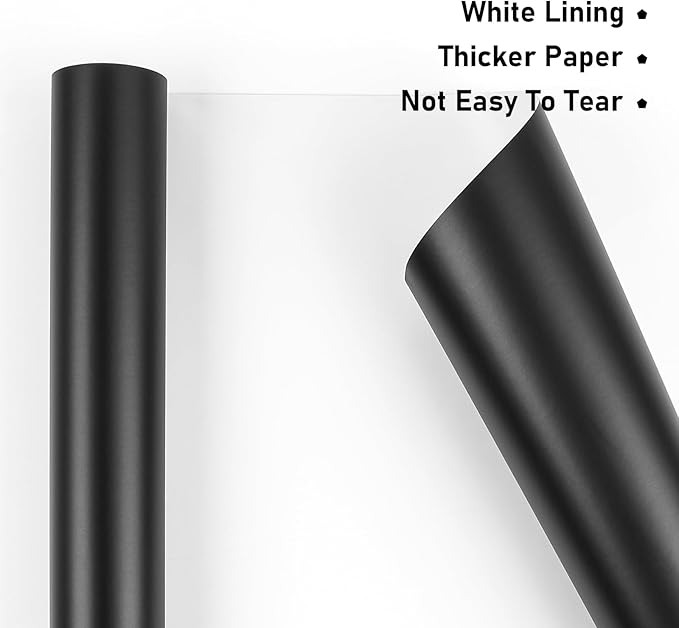 NESCCI Matte Metal Black Wrapping Paper, Solid Color Paper-2 Roll,17 Inches X 32.8 Feet Per Roll,Gift Wrapping Paper,Perfect for Wedding,Valentine's Day,Birthday,Baby Shower,DIY Bouquet