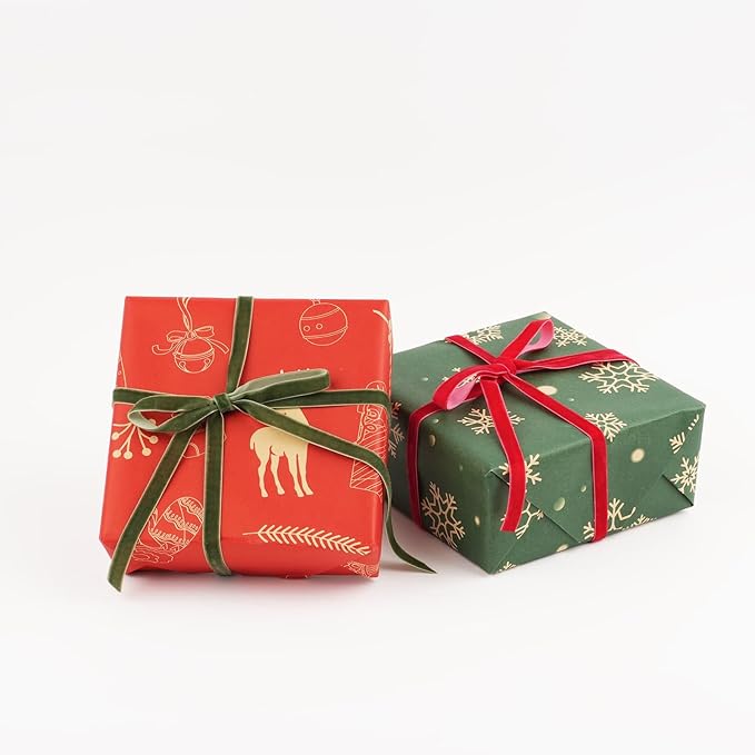 YKW Christmas Velvet Ribbon Set, 2 Rolls 3/8 inch x 10 Yards Red Green Holiday Bows for Gift Wrapping, Crafts, Christmas Decorations, Party Supplies