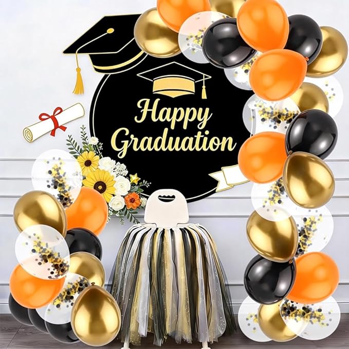 60Pcs Black and Gold Balloons Graduation Balloons - 12 Inch Gold Confetti with Ribbons for 2026 Graduation Decorations for Birthday Bridal Wedding Festival Party Decorations