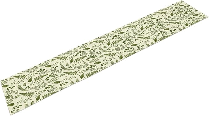 Green Leaves Table Runner,Spring Summer Herbs Botanical Natural Plants Print Table Runner for Kitchen Dining Table Farmhouse Home Party Decor 13x70in