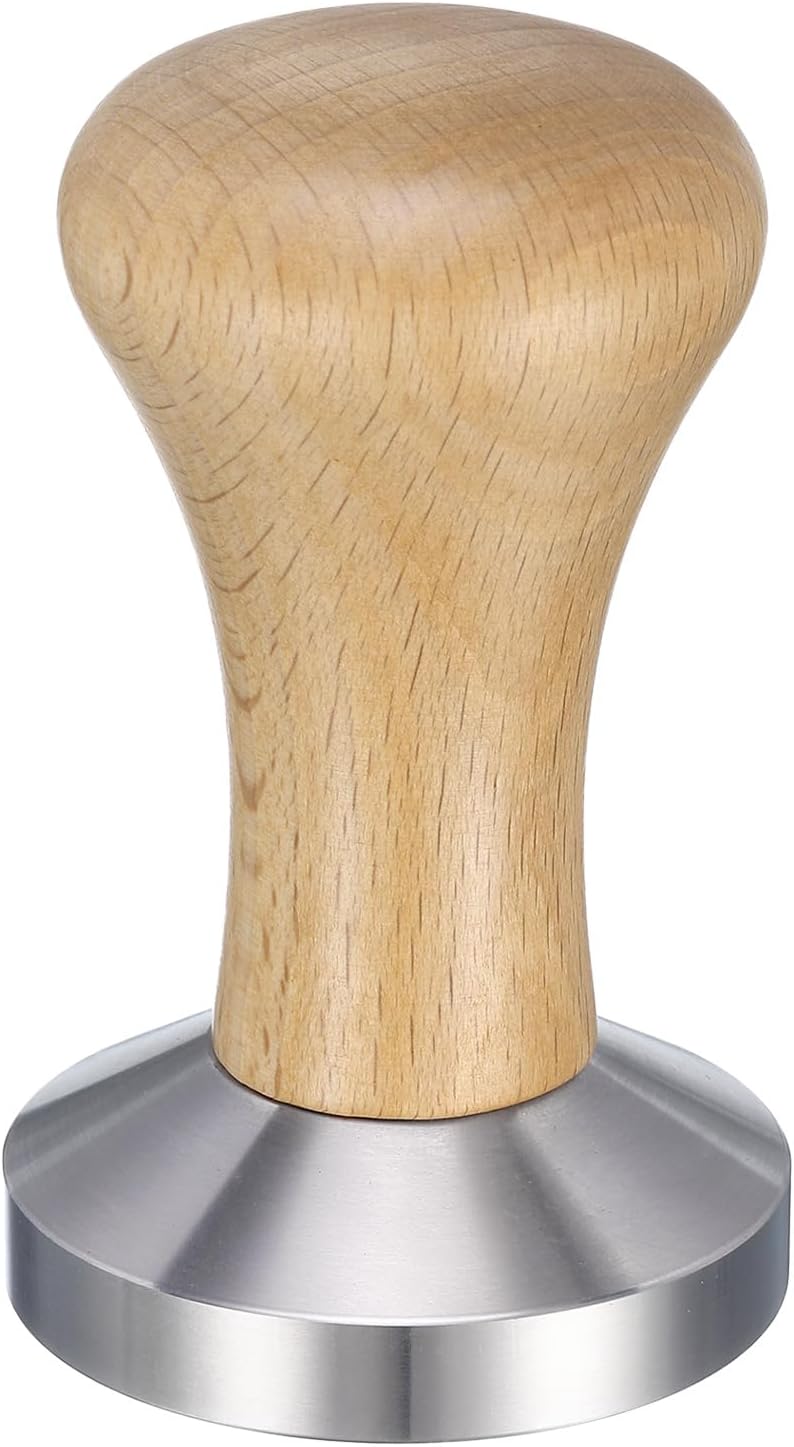 uxcell 51mm Espresso Tamper, Stainless Steel Press Tool Tamper with Wooden Handle, Espresso Accessories for Baristas, Home, Shops, Cafe (Flat Base