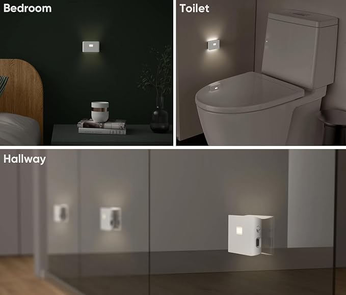 WYZE Rechargeable Night Lights with Dusk to Dawn & Motion Sensors, Warm & Soft White Stair Lights for Bathroom, Hallway, Linkable, Magnetic Mount, 3 Pack