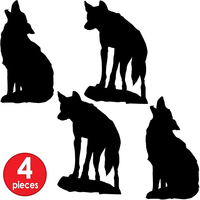 Beistle 4 Piece Black Silhouette Wild West Coyote Cut Outs for Cowboy Party Western Theme Decorations, Made in USA Since 1900