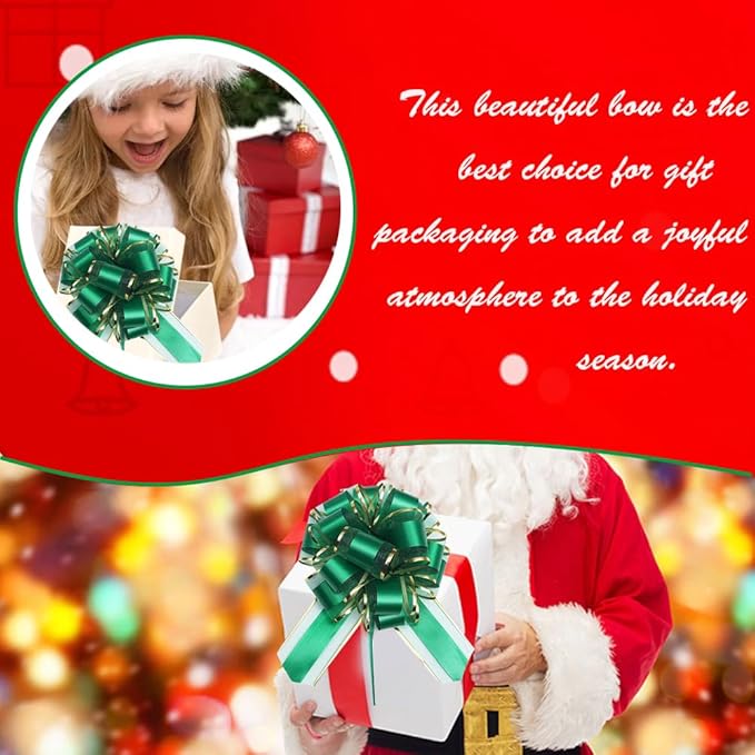 6PCS Pull Bows for Gift Wrapping,Green Gift Bow,for Gift Basket,Gift Bag Box Packaging Decoration, Christmas,Valentine's Day,Birthday,Anniversary,Wedding,Flower Shop Packaging (Green)