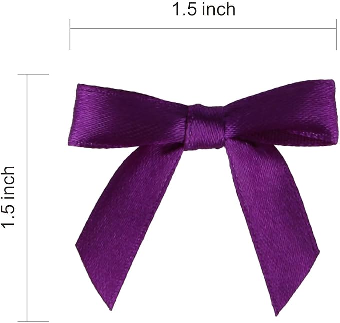 Meseey 100 Pcs 1.5 Inches Premade Craft Bows Self Adhesive Violet Purple Satin Ribbon Bows for Treat Bags Gift Wrapping Basket Wedding Baby Shower Brithday Party(Violet)