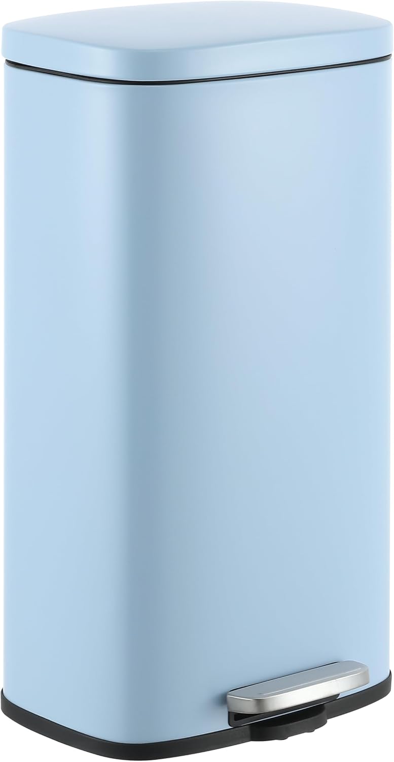 happimess HPM1011G Curtis 8-Gallon Step-Open Trash Can, Fingerprint Resistant, Modern, Minimalistic for Home, Kitchen, Laundry Room, Office, Bedroom, Bathroom, Tide Pool Blue