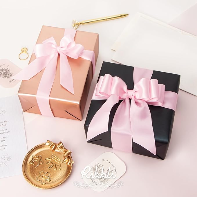 Ribbli Double Faced Light Pink Baby Pink Satin Ribbon,1” x Continuous 25 Yards,Use for Bows Bouquet,Gift Wrapping,Baby Shower,Floral Arrangement