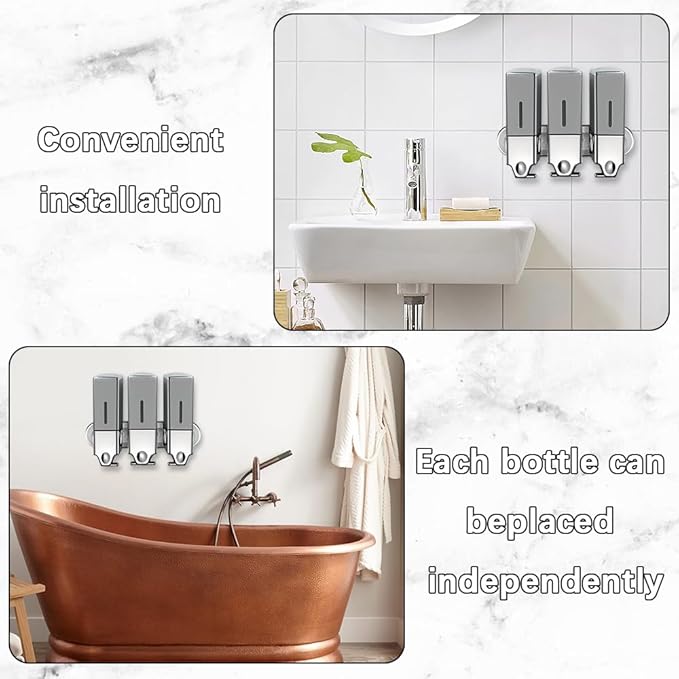 3 x 500ml per Cup Wall Mounted Manual Soap Dispenser for Home, Bath, Kitchen, Hotels, Restaurants. Shower and Lotion (Grey), Grey,transparent