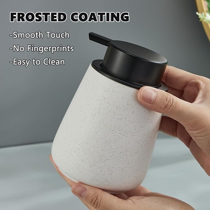 12Oz Ceramic Liquid Soap Dispenser - Modern Lotion Hand Soap Dispenser with Easy-to-Press Black Pump, Reusable and Refillable Dish Soap Dispensers for Bathroom & Kitchen, Speckled Matte White