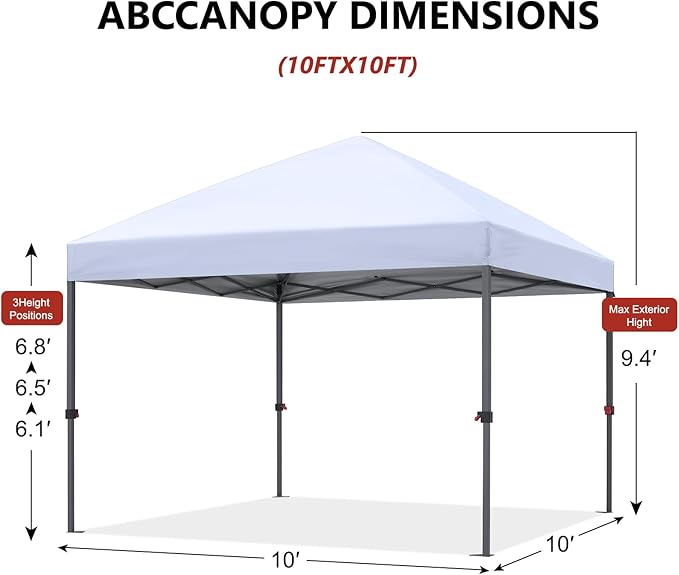 ABCCANOPY 10x10 Pop Up Canopy Tent, Easy Setup Instant Shelter with Wheeled Bag, Heavy Duty Outdoor Canopy for Beach, Market, Backyard, UV Protection, Outdoor Weather Protection (Burgundy, 10x10)