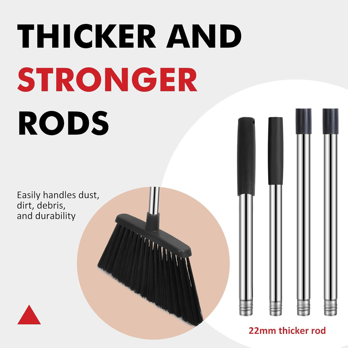 Heavy Duty Broom, 55 Inch Long Handle Outdoor Large Angle Brooms, Commercial Broom for Sweeping Indoor, for Home Garage Kitchen Office Courtyard Lobby Patio Lawn Concrete，Black