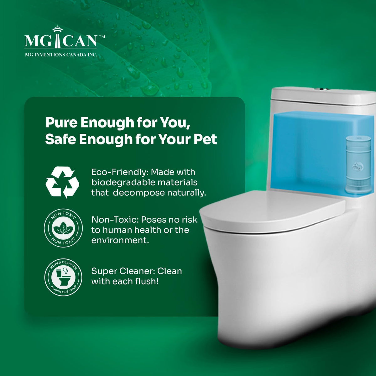 MGICAN Patented Automatic Toilet Cleaning System(ATCS) | Non-Toxic | Bleach Free & Long-Lasting | In Tank Toilet Bowl Cleaner | Cleans & Removes Stains in Every Flush| UL-Certified, 3 Pack