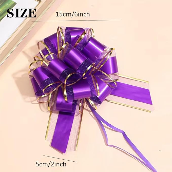 6PCS Large Purple Bows,Phnom Penh Gift Wrap Pull Bows,for Gift Basket,Christmas,Valentine's Day,Birthday,Anniversary,Wedding,Flower Shop Packaging (Purple)