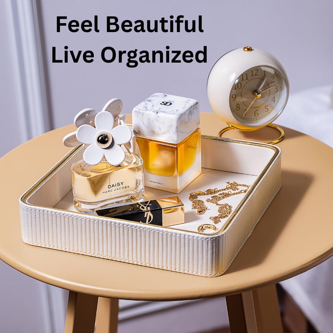 Small Night Stand Organizer Nightstand Tray Bedside Table Organizer Women, Dresser Trays for Bedroom Leather Valet Trinket Tray Catch All
