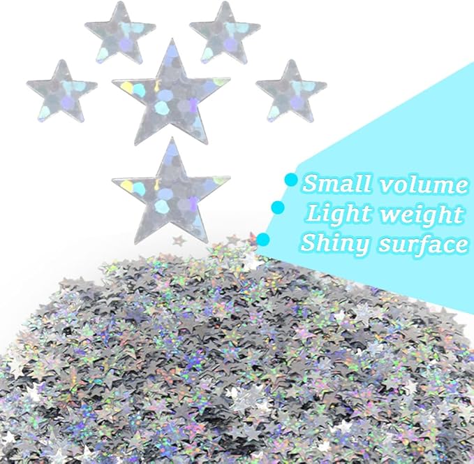 60g/2.1oz Glitter Star Confetti 6/10mm Metallic Foil Stars Sequin Holographic Stars Table Confetti for Party,Wedding,Birthday Decorations(Glowing Silver/XX-FGY)