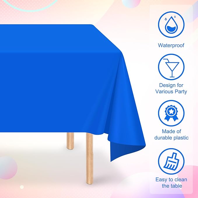 32 Pack Blue Plastic Tablecloth for Rectangle Tables, Premium Decorative Royal Blue Disposable Table Cloths for Parties, Rectangle Party Table Cover for Birthday, Wedding, Anniversary, 54 x 108 Inch