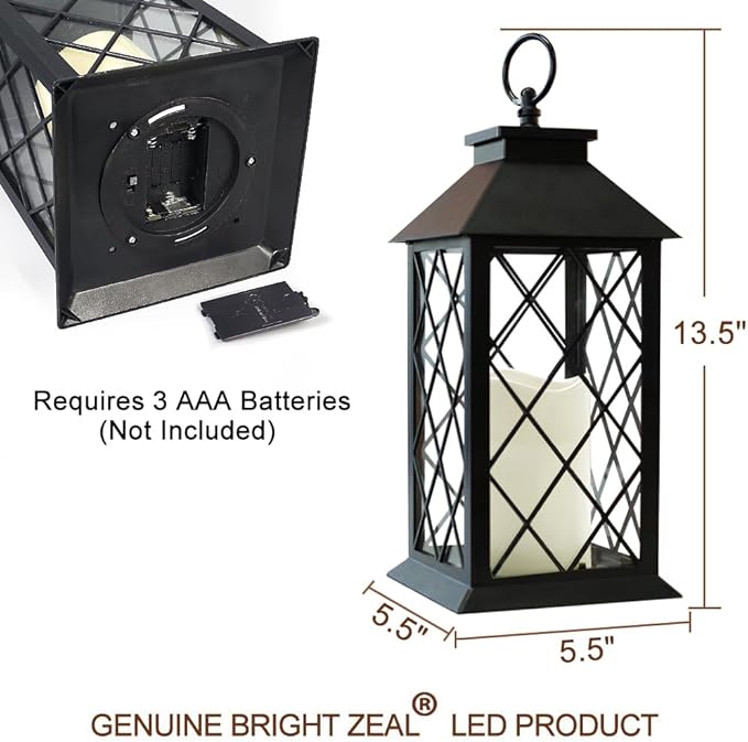 13.5" Decorative Candle Lantern with Timer Candles - IP44 Waterproof Vintage Lanterns Battery Powered LED Decorative for Wedding - Warm White Hanging Wall Lanterns