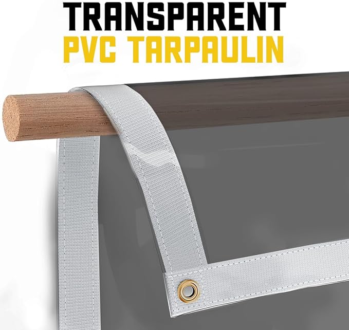 Core Tarps 30 Mil Extreme Heavy Duty Clear Tarp with Gromments - 8x10ft Super Clear Tarps Heavy Duty Waterproof Vinyl Tarpaulin, Transparent Tarp for Outdoor, Camping & Construction, Clear Grey