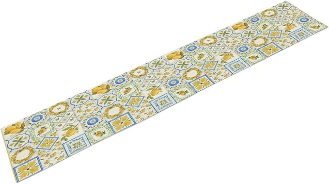 Yellow Lemon Summer Table Runner, Watercolor Spring Yellow and Blue Flower Hawaiian Style Table Runner for Holiday Party Home Kitchen Dining Table, 13x36inch