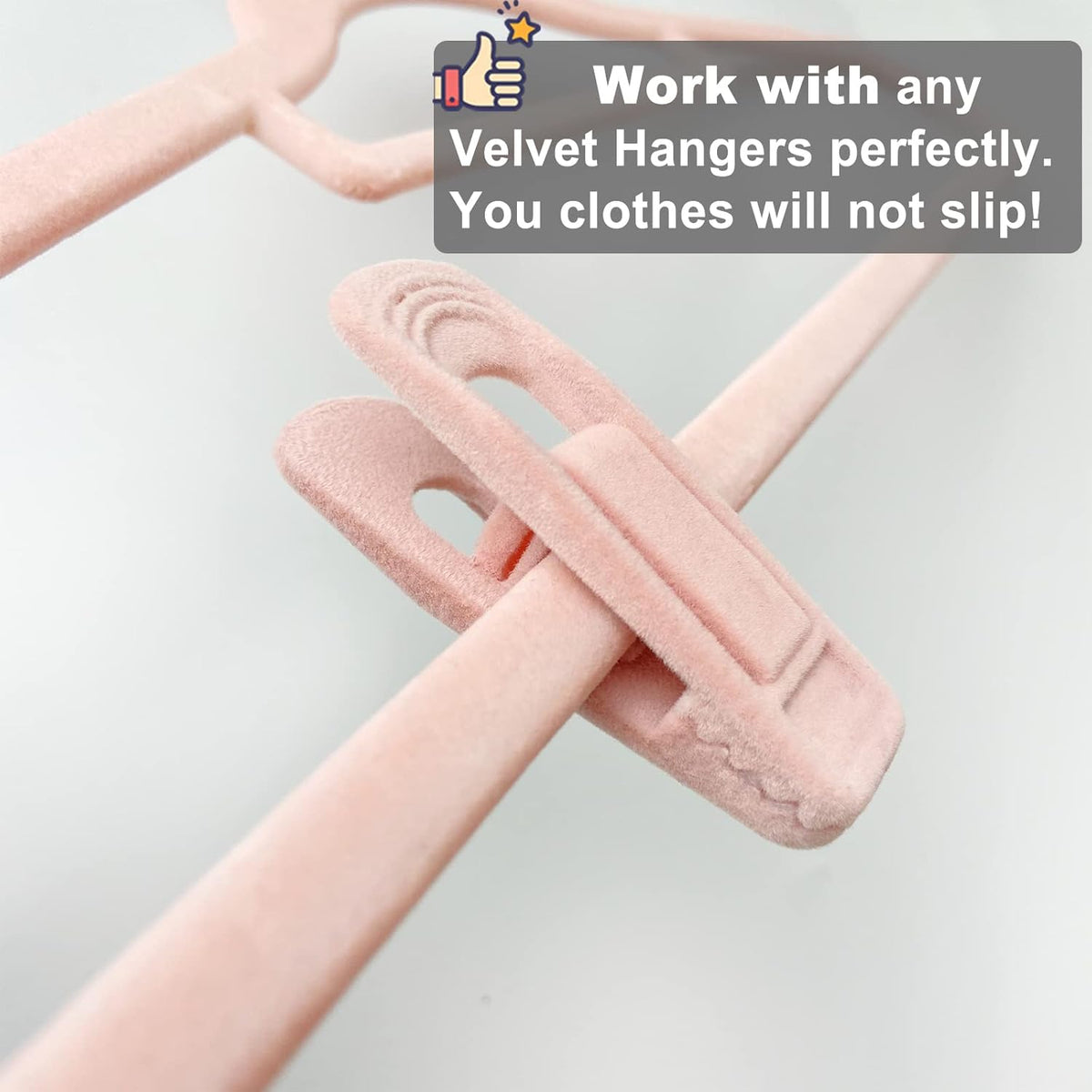 Light Pink Velvet Hangers Clips 40 PCS, Non-Slip Finger Clip for Pants Suit Skirt Velvet Hanger, Strong Flocking Hangers Clips
