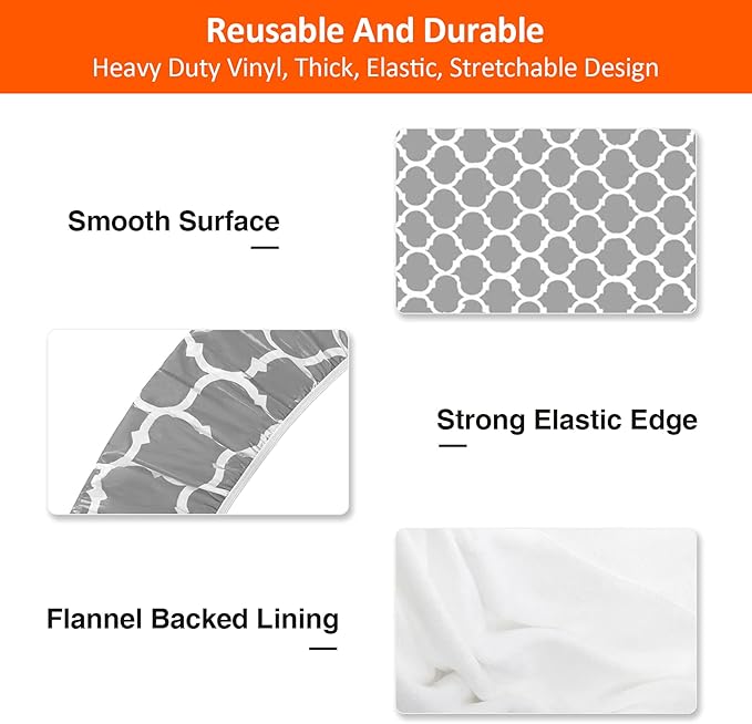 8ft Picnic Table and Bench Cover, Camping Essentials RV Gear, 96 in Waterproof Windproof Outdoor Elastic All Around Tablecloth, Fitted Rectangle Tables and Seats, Gray-White Moroccan