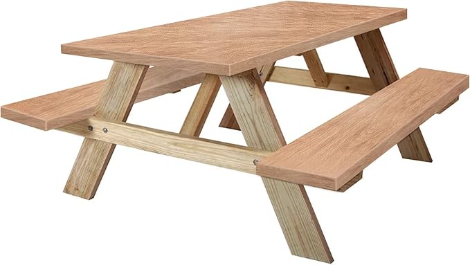8ft Picnic Table and Bench Cover, Camping Essentials RV Gear, 96 in Waterproof Windproof Outdoor Elastic All Around Tablecloth, Fitted Rectangle Tables and Seats, Wood Grain