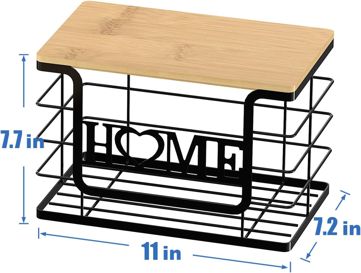 Trash Bag Holder, Thipoten Trash Bags Dispenser with Bamboo Top, Suitable for Garbage Bags Purchased Online or Supermarket, Perfect Storage Organizers for Cabinet, Under Sink (Black, Extra Large)