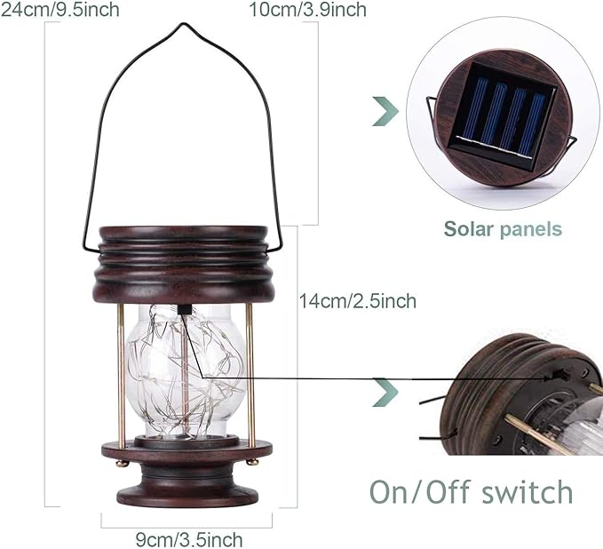 pearlstar Solar Lanterns Outdoor Hanging Solar Lights, 2PK Table Lamps with Retro Design, Garden Lantern Vintage Design for Landscape Yard Table Pathway Beach Decoration