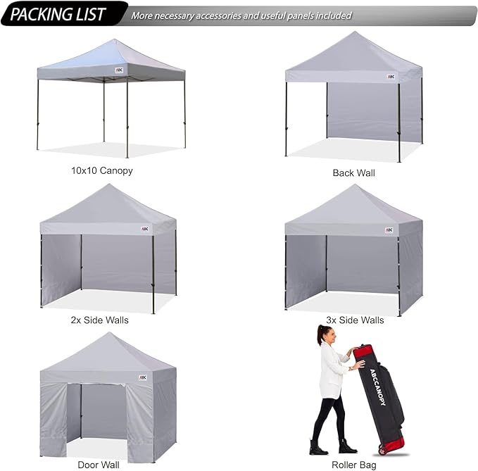 ABCCANOPY Heavy Duty Easy Pop up Canopy Tent with Sidewalls 10x10, Gray