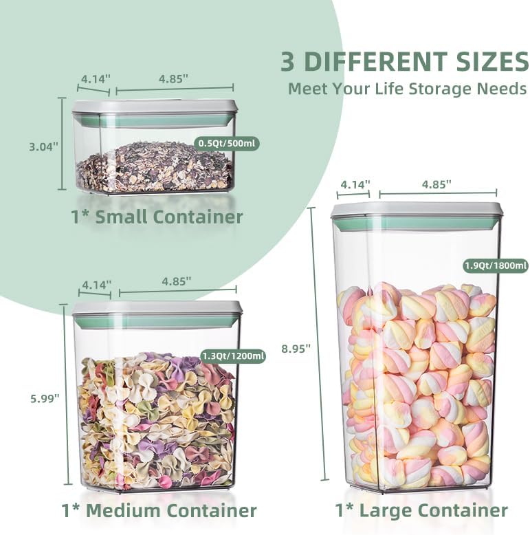 Food Storage Containers with Lids Airtight- 3Pcs BPA-Free Kitchen and Pantry Organization Pop Containers