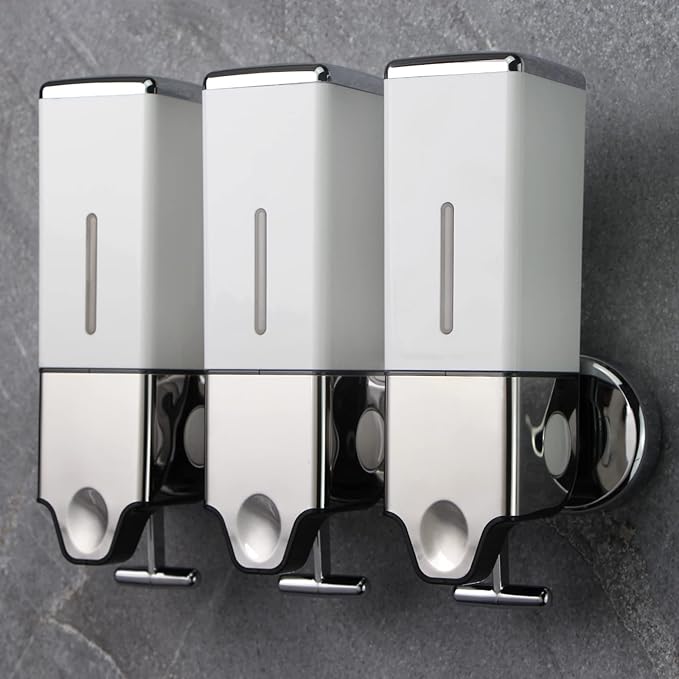 3 x 500ml per Cup Wall Mounted Manual Soap Dispenser for Home, Bath, Kitchen, Hotels, Restaurants. Shower and Lotion Dispenser(White)