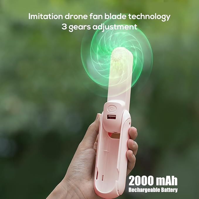 KALAMAN Handheld Mini Fan, 4 IN 1 Multifunction 3 Speed USB Rechargeable Small Pocket Fan, Flashlight and Cell Phone Stands, Portable for Travel/Summer/Concerts/gifts (Pink)